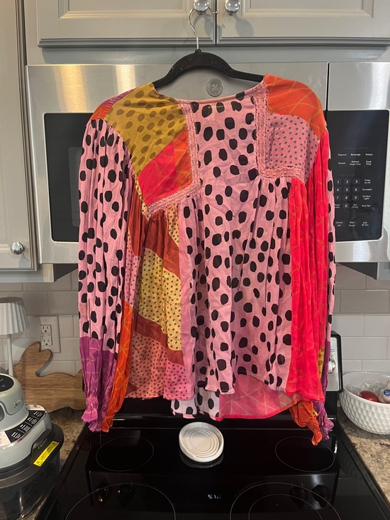 Blank London Tops - Blank London/ Anthropologie Patchwork Pink Multi Long-Sleeve Peasant Blouse orig